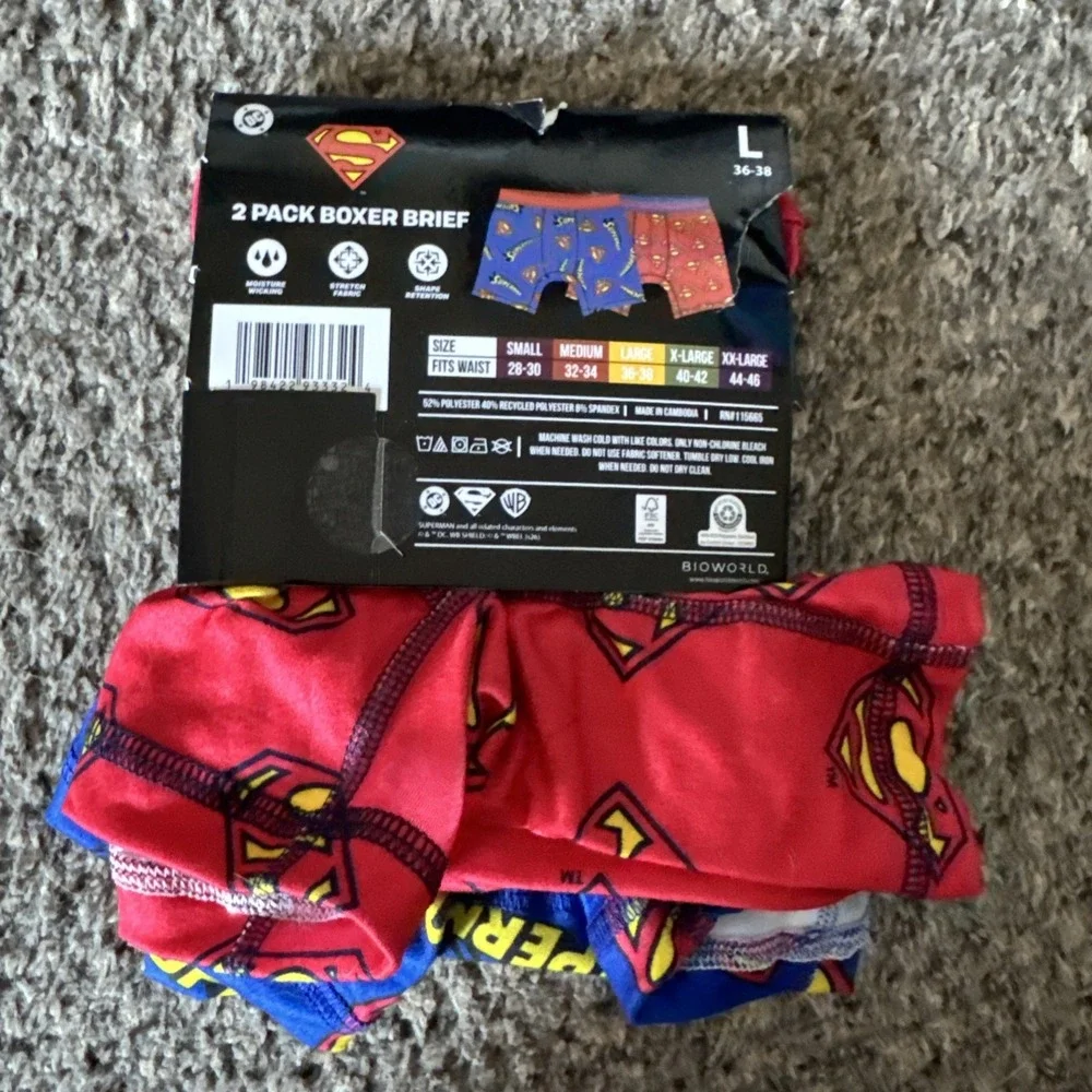DC Superman Men's L Boxer Briefs 2-Pack Red/Blue/Yellow Polyester Stretch